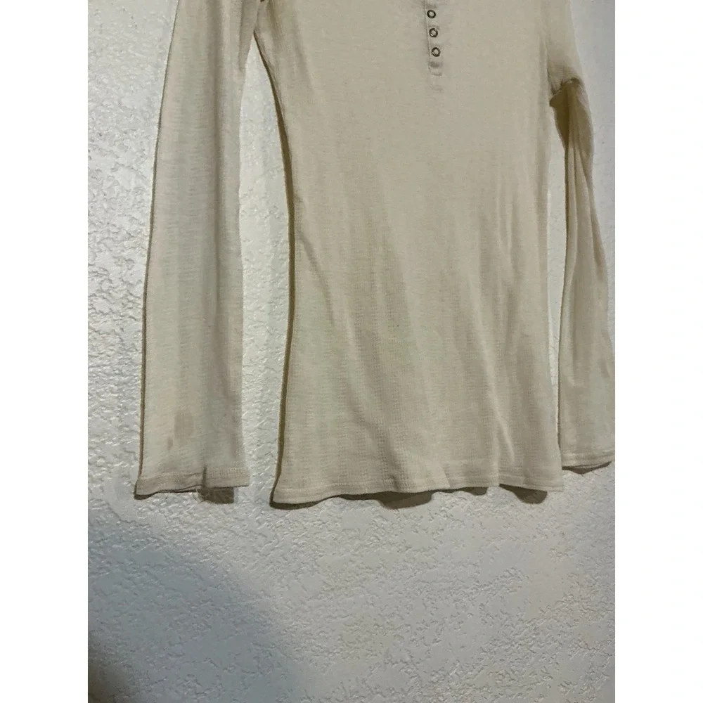 Henley Top Lace Ribbon Ivory Pointelle Ribbed Button Large Women's - Picture 3 of 8